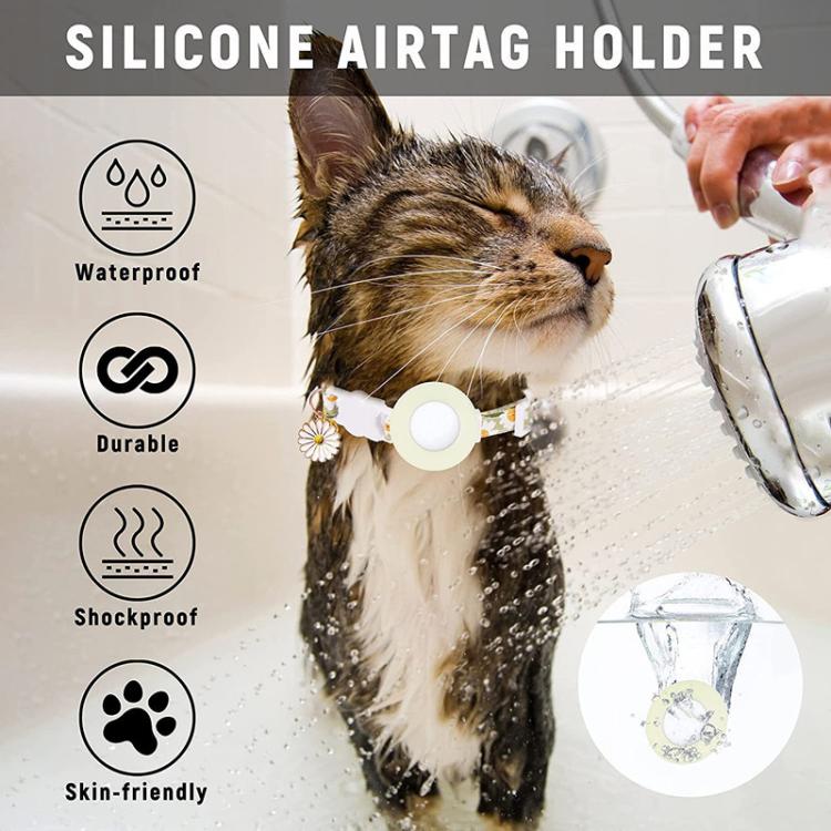 For AirTag 2nd Gen / AirTag 1st Gen Tracker Silicone Cover Small Daisy Pet Collar Dog Collar With Bell And Front Back Film