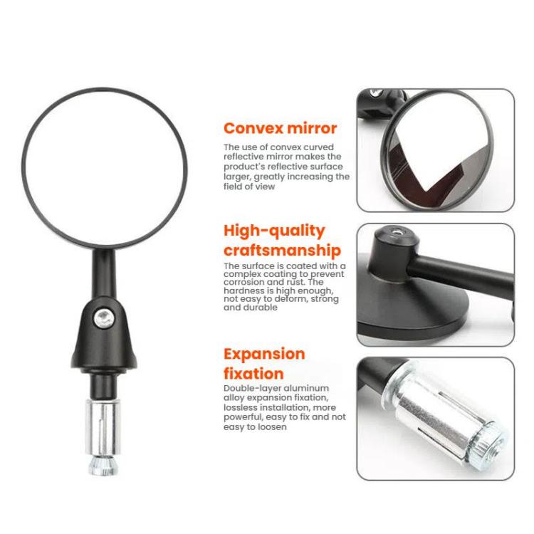 2pcs /Set Motorcycle Rearview Mirror Modified Retro Folding Round E-Bike Universal Reversing Mirror Reflector, Flat, Convex