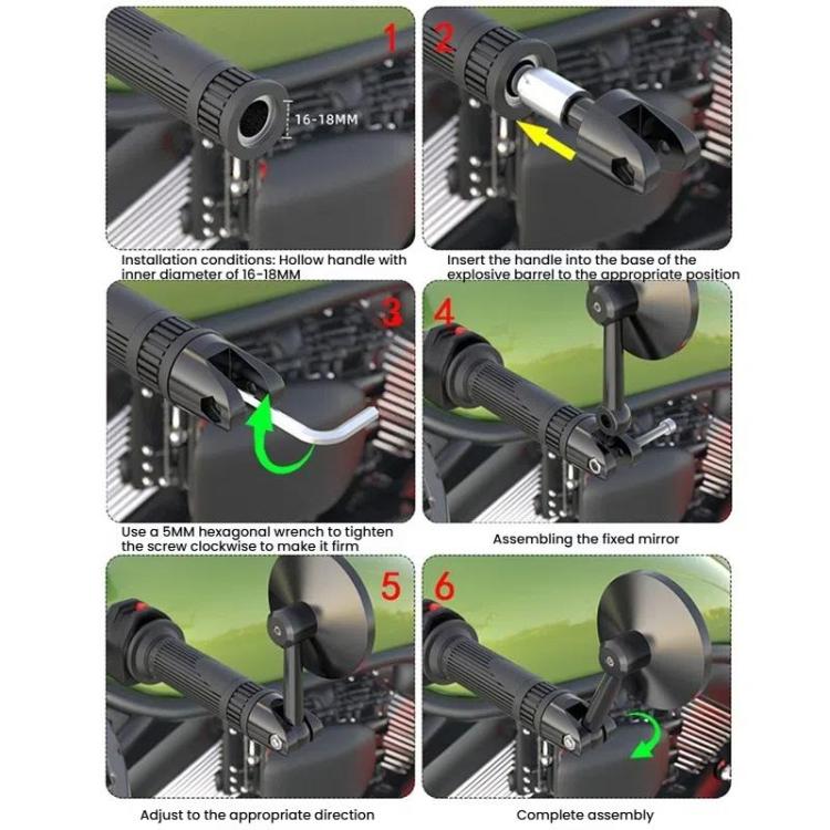 2pcs /Set Motorcycle Rearview Mirror Modified Retro Folding Round E-Bike Universal Reversing Mirror Reflector, Flat, Convex