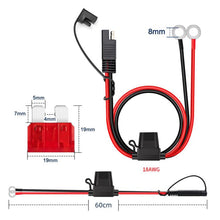 Load image into Gallery viewer, O-Terminal to SAE Power Cable With Fuse Battery Charger Extension Adapter Wire, 60cm