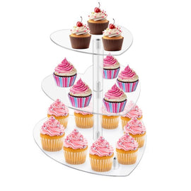 Acrylic Three-Tier Heart-Shaped Wedding Birthday Cupcake Stand, YX153
