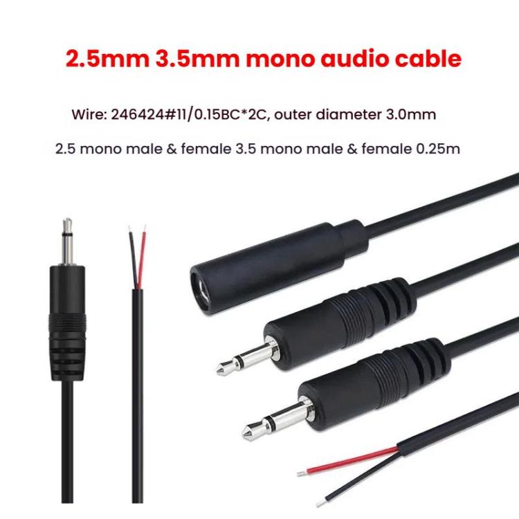 Mono Cable 2Pin AUX Single Head Cable Speaker Audio Power Cord Audio Cord, Length: 25cm, 2.5mm Male, 2.5mm Female, 3.5mm Male, 3.5mm Female