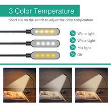 Load image into Gallery viewer, Hose Clip Book Light Night Reading Lamp Adjustable Brightness USB Rechargeable Book Clip Lights
