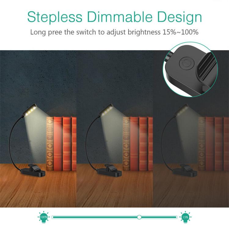 Hose Clip Book Light Night Reading Lamp Adjustable Brightness USB Rechargeable Book Clip Lights