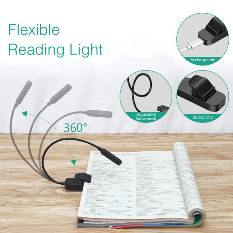 Hose Clip Book Light Night Reading Lamp Adjustable Brightness USB Rechargeable Book Clip Lights