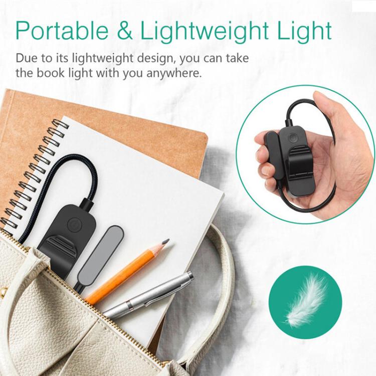 Hose Clip Book Light Night Reading Lamp Adjustable Brightness USB Rechargeable Book Clip Lights