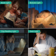 Load image into Gallery viewer, Hose Clip Book Light Night Reading Lamp Adjustable Brightness USB Rechargeable Book Clip Lights