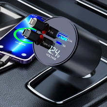 Load image into Gallery viewer, 100W Metal Car Retractable Cable Cigarette Lighter Charger, 8 Pin+TYPE-C, 8 Pin+8 Pin (2.4A), TYPE-C+TYPE-C (PD+QC)