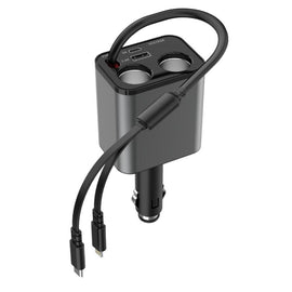 120W 1 To 2 Retractable USB Car Fast Charging Charger With Cigarette Lighter