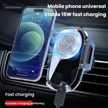 Load image into Gallery viewer, 15W Wireless Induction Snap-on Charging Car Air Outlet Phone Holder, Black, Black + Long Hook Clip, Black + Car Charger Head, White + Car Charger Head