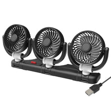 Load image into Gallery viewer, F4505 Car Triple-Head Rotatable Fan Auto 3-Way Folding Fan, USB Port 5V, Cigarette Lighter Port 12V, Cigarette Lighter Port 24V