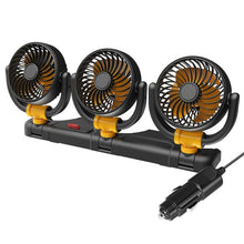Load image into Gallery viewer, F4505 Car Triple-Head Rotatable Fan Auto 3-Way Folding Fan, USB Port 5V, Cigarette Lighter Port 12V, Cigarette Lighter Port 24V