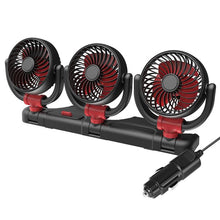 Load image into Gallery viewer, F4505 Car Triple-Head Rotatable Fan Auto 3-Way Folding Fan, USB Port 5V, Cigarette Lighter Port 12V, Cigarette Lighter Port 24V