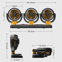 Load image into Gallery viewer, F4505 Car Triple-Head Rotatable Fan Auto 3-Way Folding Fan, USB Port 5V, Cigarette Lighter Port 12V, Cigarette Lighter Port 24V