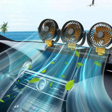 Load image into Gallery viewer, F4505 Car Triple-Head Rotatable Fan Auto 3-Way Folding Fan, USB Port 5V, Cigarette Lighter Port 12V, Cigarette Lighter Port 24V