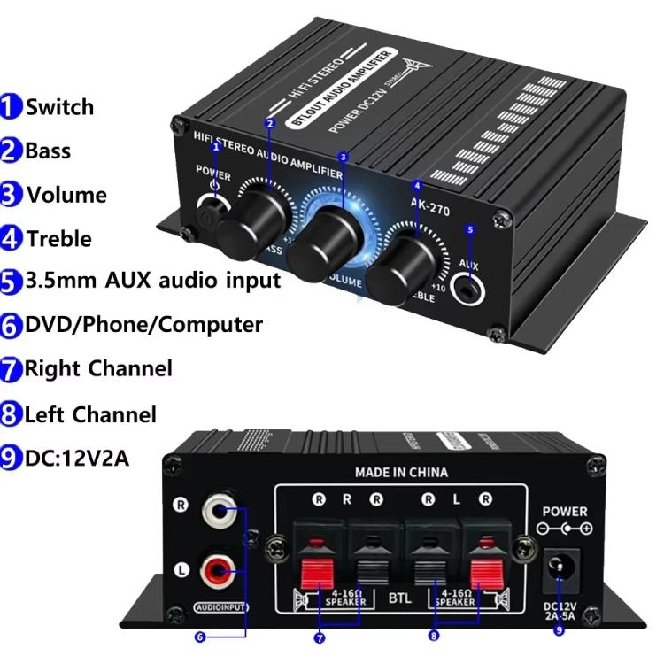 Car Home Stereo Mini Amplifier, AK270, AK270 With DC Line