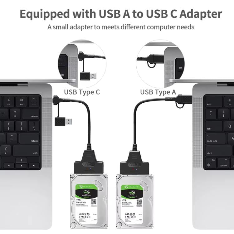 USB 3.0/USB-C to SATA 22-Pin Adapter Cable for 2.5-inch Laptop HDD/SSD, 25cm