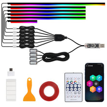 Load image into Gallery viewer, 3 Control App Remote Control Colorful Car Interior Ambient Lighting Modified LED Acrylic USB Car Ambient Lighting, 110cm+75cm x 4+35cm+Footlight x 4 10 In 1, 110cm+75cm x 4+35cm 6 In 1, 110cm, 110cm x 2 2 In 1, 110cm x 3 3 In 1, 110cm x 4 4 In 1       ...