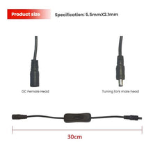 Load image into Gallery viewer, 2pcs 5.5x2.1mm Male Female Connection Cable DC Switch Cable 304 Switch Power Cable, Key switch(Black)