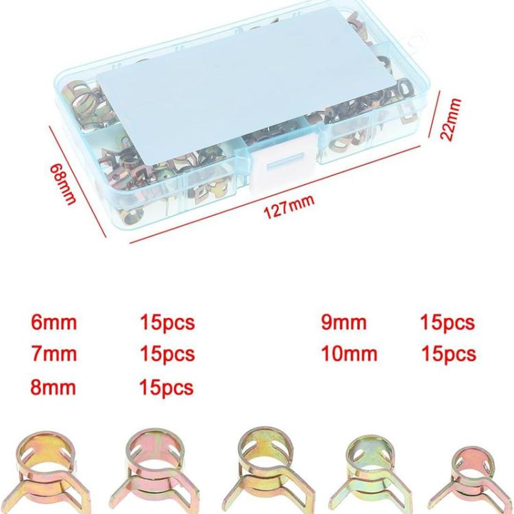 M6/M10 Automotive Fuel Line Mini Spring Hose Clamp Set, 75pcs /Set