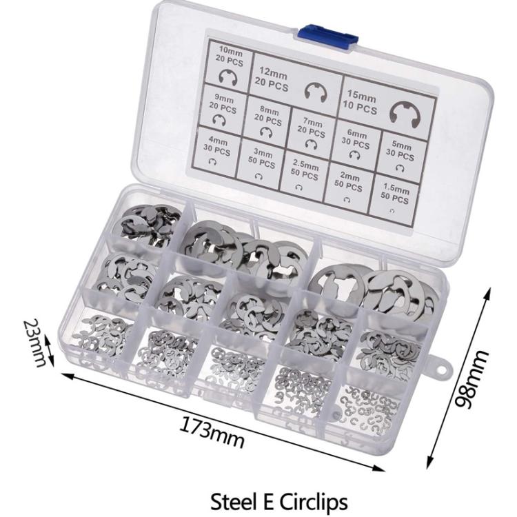400pcs /Set 1.5-15mm Stainless Steel E-Type Open Circlips Boxed, 400pcs /Set