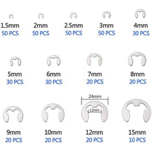 Load image into Gallery viewer, 400pcs /Set 1.5-15mm Stainless Steel E-Type Open Circlips Boxed, 400pcs /Set