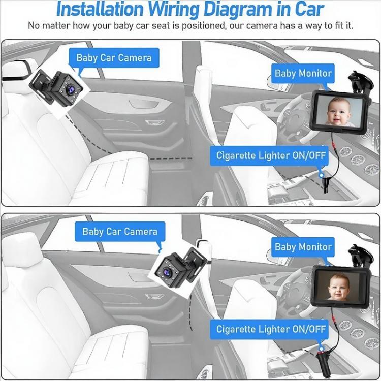 4.3 inch HD 1080P Car Baby Monitor, With USB