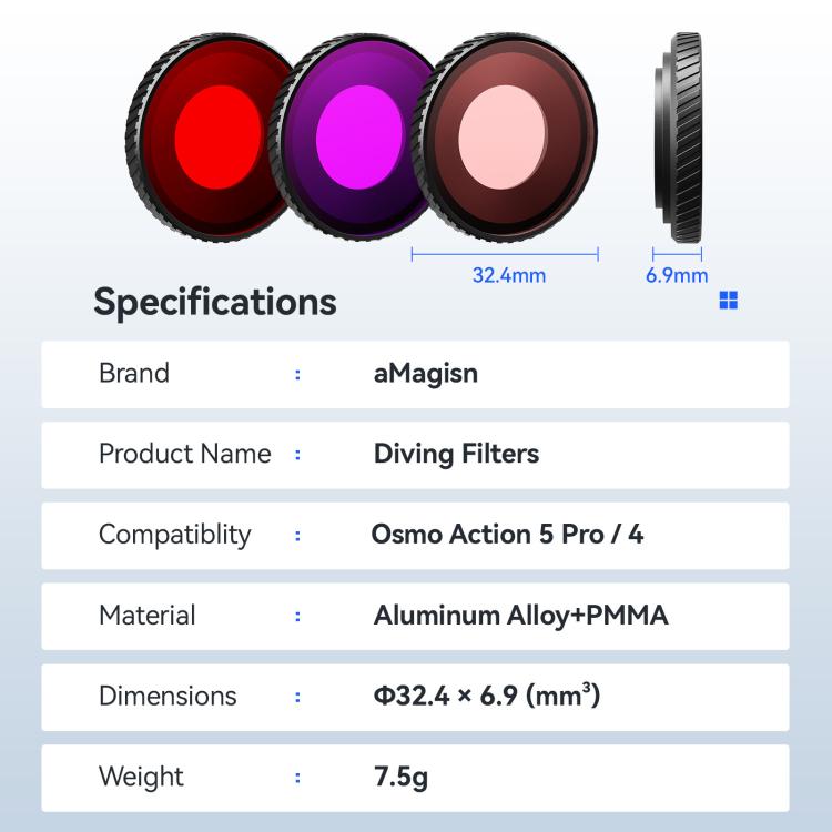 For DJI Osmo Action 5 Pro / Action 4 aMagisn Anti-Fog Dive Filter Lens Seamlessly Adapted To Waterproof Cases