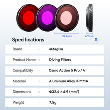 Load image into Gallery viewer, For DJI Osmo Action 5 Pro / Action 4 aMagisn Anti-Fog Dive Filter Lens Seamlessly Adapted To Waterproof Cases