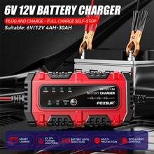 Load image into Gallery viewer, FOXSUR Smart 6V/12V 1.5A Battery Charger 4AH-30AH Lead Acid Battery Maintainer For Motorcycle/Car/ATV, EU Plug, US Plug, UK Plug
