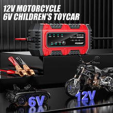 Load image into Gallery viewer, FOXSUR Smart 6V/12V 1.5A Battery Charger 4AH-30AH Lead Acid Battery Maintainer For Motorcycle/Car/ATV, EU Plug, US Plug, UK Plug