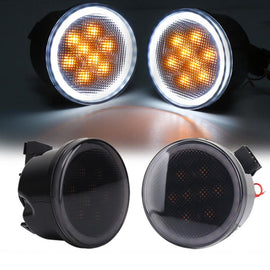 2pcs For Wrangler Plum Blossom-Shaped Yellow LED Car Lights Car Modified Grille Turn Signal Lights, With Aperture, Without Aperture