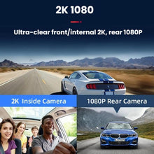 Load image into Gallery viewer, Voice-Controlled CarPlay With Split-Screen Dual-Camera Dashcam, Front Camera + Interior View, With Rear View Camera