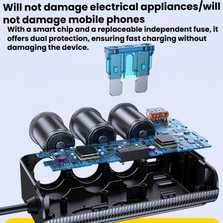 226W 3 In 1 Car Cigarette Lighter Digital Display PD Fast-Charging Car Charger, C33
