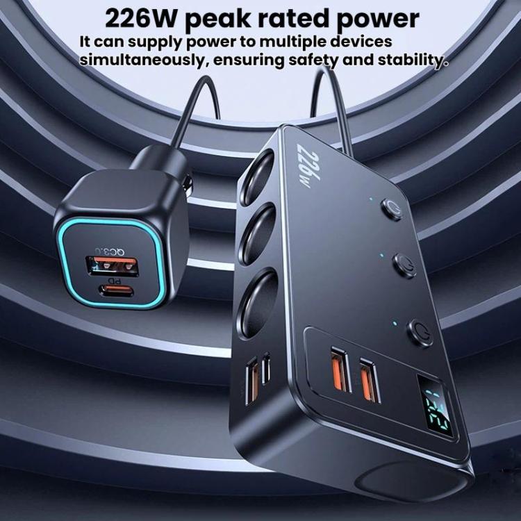 226W 3 In 1 Car Cigarette Lighter Digital Display PD Fast-Charging Car Charger, C33