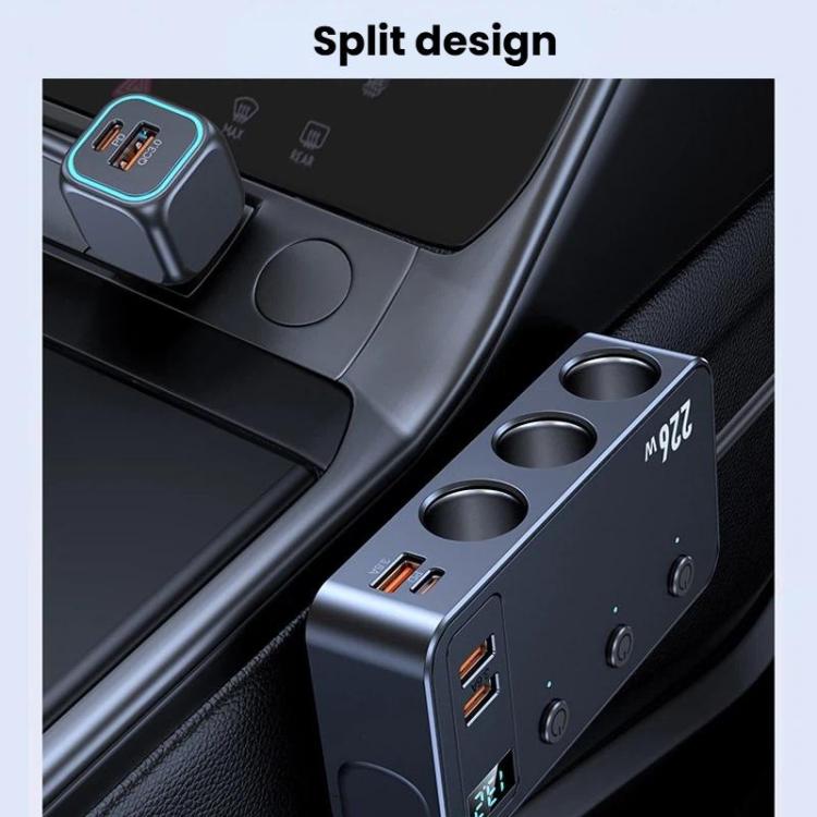 226W 3 In 1 Car Cigarette Lighter Digital Display PD Fast-Charging Car Charger, C33