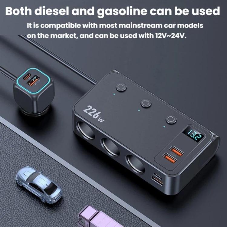 226W 3 In 1 Car Cigarette Lighter Digital Display PD Fast-Charging Car Charger, C33