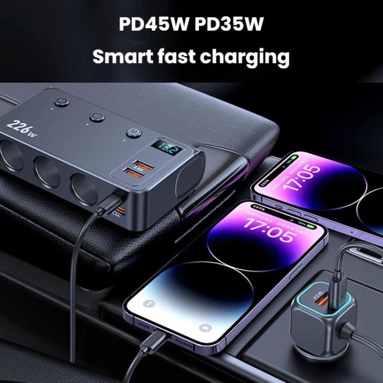 226W 3 In 1 Car Cigarette Lighter Digital Display PD Fast-Charging Car Charger, C33