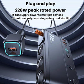 228W Car Cigarette Lighter Retractable Cable 3 In 1 Fast-Charging Car Charger With Independent Switches, C35L