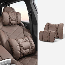 Load image into Gallery viewer, Car Stain-Resistant Leather Headrest Car Neck Pillow Lumbar Cushion Set, Headrest Black, Headrest Brown, Headrest Red, Backrest Black, Backrest Brown, Backrest Red, Headrest+Backrest Black, Headrest+Backrest Brwon, Headrest+Backrest Red