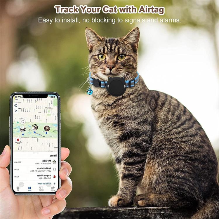 For AirTag 2nd Gen / AirTag 1st Gen Cat Collar Waterproof Silicone Holder With Safety Breakaway Buckle And Fish & Bell Pendant