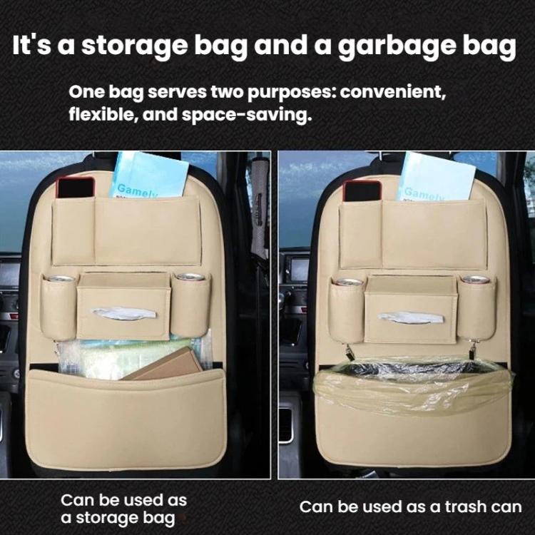 1109 Car Seat Back Leather Storage Organizer Vehicle-Mounted Hanging Trash Bag