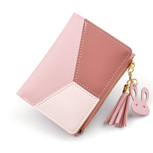 Load image into Gallery viewer, Short Leather Women Zipper Purse Panelled Wallets Trendy Coin Purse, Leather Blue, Leather Black, Leather Pink