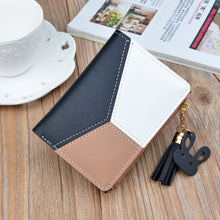 Load image into Gallery viewer, Short Leather Women Zipper Purse Panelled Wallets Trendy Coin Purse, Leather Blue, Leather Black, Leather Pink