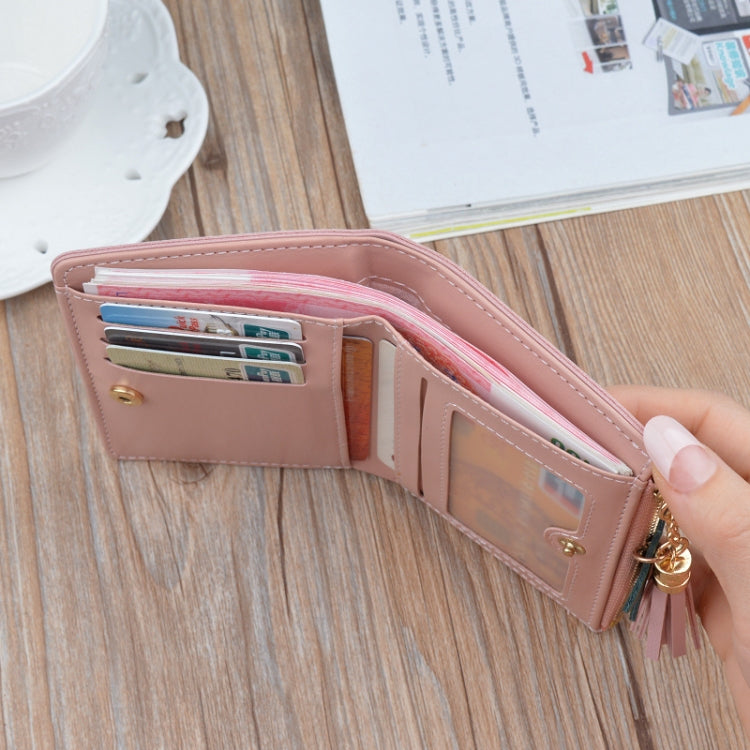 Short Leather Women Zipper Purse Panelled Wallets Trendy Coin Purse, Leather Blue, Leather Black, Leather Pink