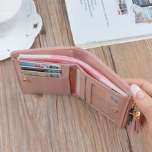Load image into Gallery viewer, Short Leather Women Zipper Purse Panelled Wallets Trendy Coin Purse, Leather Blue, Leather Black, Leather Pink