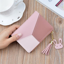 Load image into Gallery viewer, Short Leather Women Zipper Purse Panelled Wallets Trendy Coin Purse, Leather Blue, Leather Black, Leather Pink