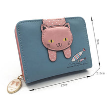 Load image into Gallery viewer, Women Cute Cat Wallet Small Zipper Wallet PU Leather Coin Purse Card Holder, Cat Black, Cat Blue, Cat Green, Cat Pink, Cat Rose Red