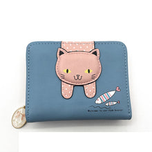 Load image into Gallery viewer, Women Cute Cat Wallet Small Zipper Wallet PU Leather Coin Purse Card Holder, Cat Black, Cat Blue, Cat Green, Cat Pink, Cat Rose Red