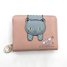 Load image into Gallery viewer, Women Cute Cat Wallet Small Zipper Wallet PU Leather Coin Purse Card Holder, Cat Black, Cat Blue, Cat Green, Cat Pink, Cat Rose Red